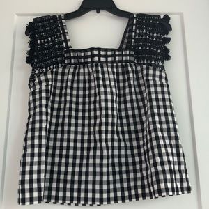JCrew black and white gingham babydoll top